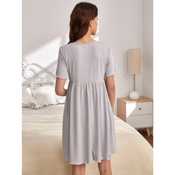 Maternity Surplice Neck Rib knit Lounge Dress - Picture 5 of 11